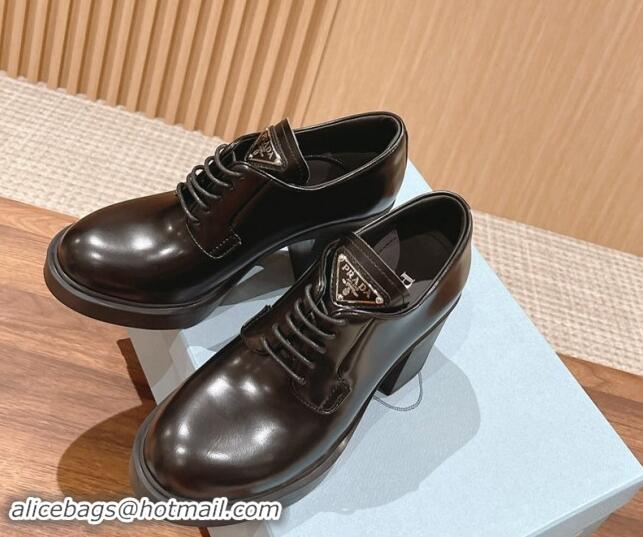 Best Price Prada Brushed Leather Lace-up Pumps 7.5cm Black 115005