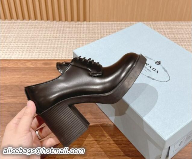 Best Price Prada Brushed Leather Lace-up Pumps 7.5cm Black 115005