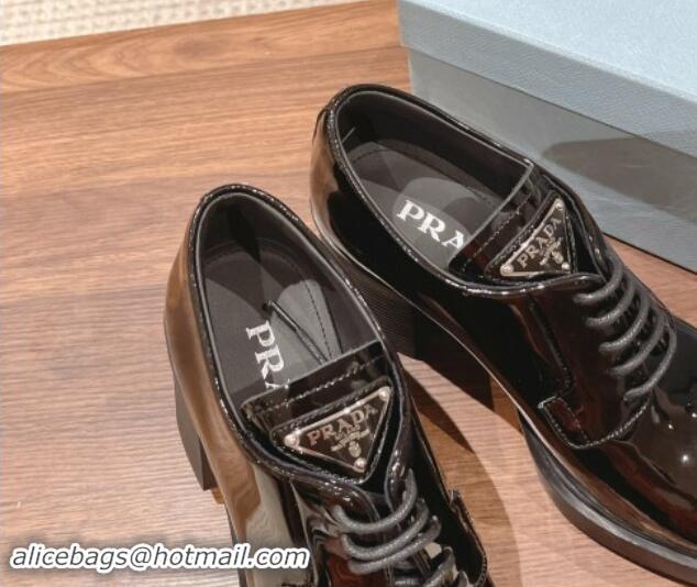 Fashion Prada Patent Leather Lace-up Pumps 7.5cm Black 115006