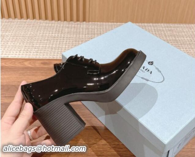 Fashion Prada Patent Leather Lace-up Pumps 7.5cm Black 115006