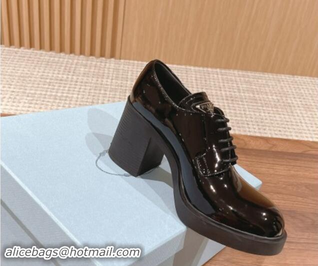 Fashion Prada Patent Leather Lace-up Pumps 7.5cm Black 115006