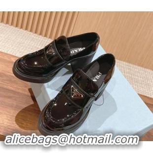 Sophisticated Prada Chocolate Patent Leather Loafers Pumps 7.5cm Black 115008