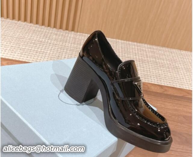 Sophisticated Prada Chocolate Patent Leather Loafers Pumps 7.5cm Black 115008