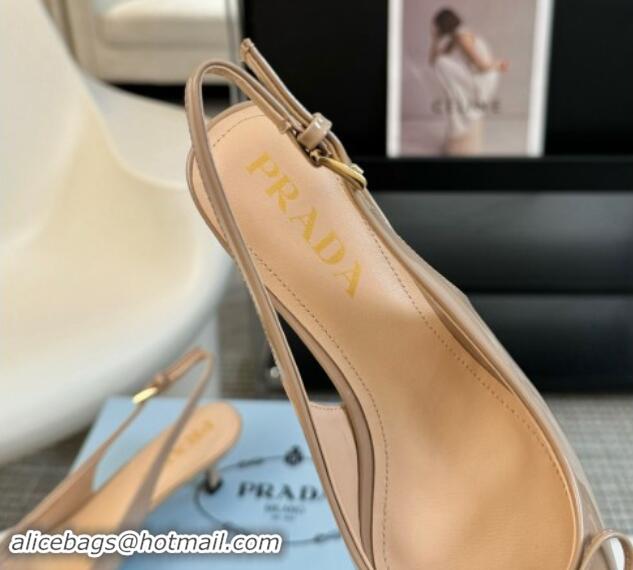 Purchase Prada Patent Leather Slingbacks Pumps with Bow Beige 115014