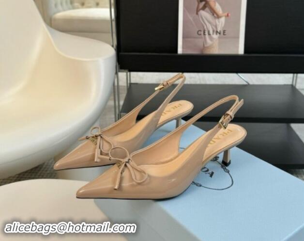 Purchase Prada Patent Leather Slingbacks Pumps with Bow Beige 115014