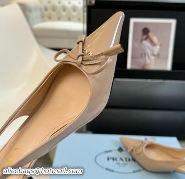 Purchase Prada Patent Leather Slingbacks Pumps with Bow Beige 115014