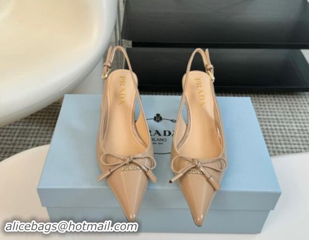 Purchase Prada Patent Leather Slingbacks Pumps with Bow Beige 115014