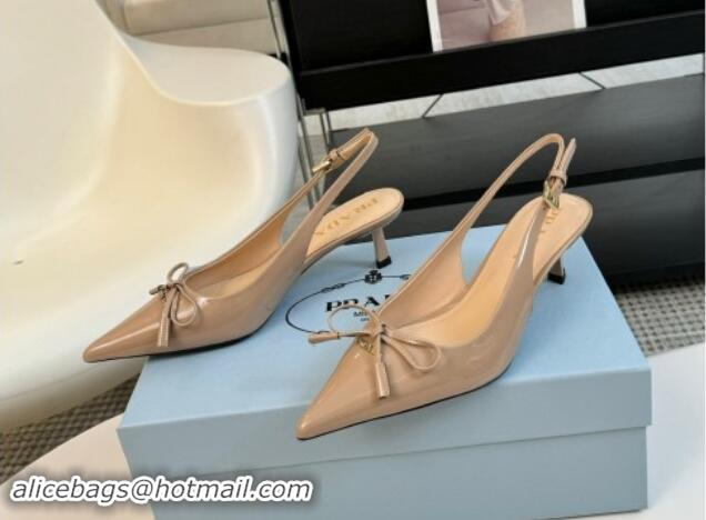 Purchase Prada Patent Leather Slingbacks Pumps with Bow Beige 115014