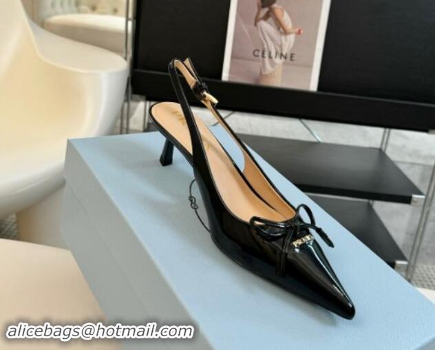 Hot Style Prada Patent Leather Slingbacks Pumps with Bow Black 1115015