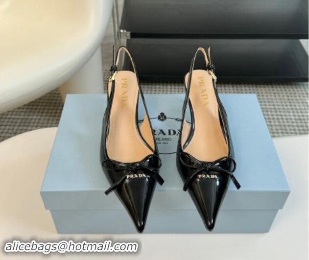 Hot Style Prada Patent Leather Slingbacks Pumps with Bow Black 1115015