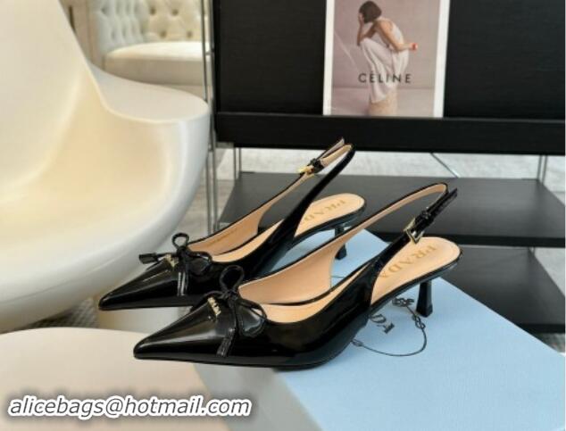 Hot Style Prada Patent Leather Slingbacks Pumps with Bow Black 1115015