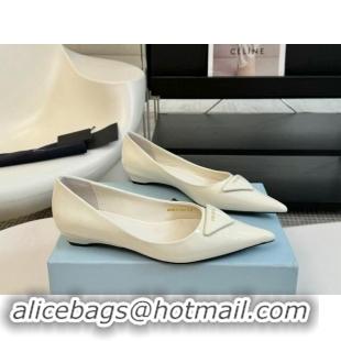 Low Price Prada Patent Leather Pointed Ballerinas Flat Ivory White 1115016