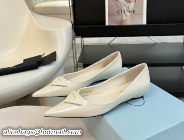 Low Price Prada Patent Leather Pointed Ballerinas Flat Ivory White 1115016