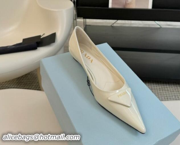 Low Price Prada Patent Leather Pointed Ballerinas Flat Ivory White 1115016