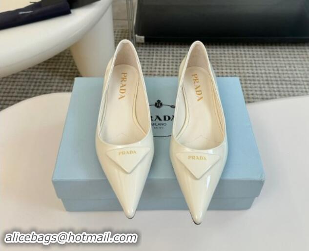 Low Price Prada Patent Leather Pointed Ballerinas Flat Ivory White 1115016