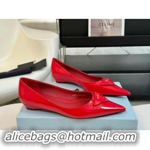 Unique Style Prada Patent Leather Pointed Ballerinas Flat Red 115017