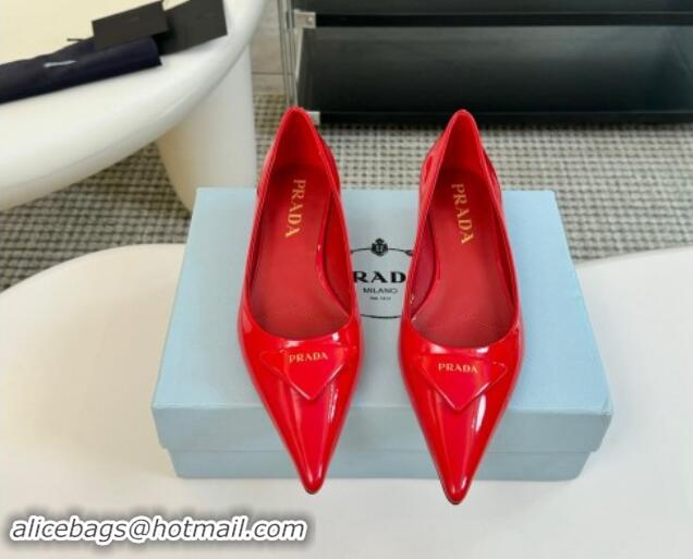 Unique Style Prada Patent Leather Pointed Ballerinas Flat Red 115017