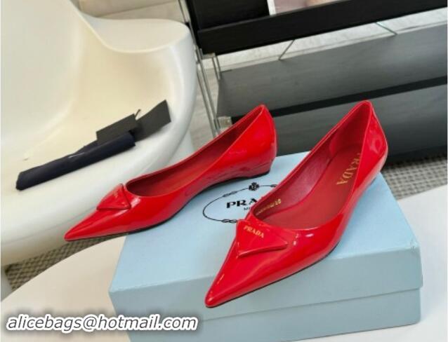 Unique Style Prada Patent Leather Pointed Ballerinas Flat Red 115017