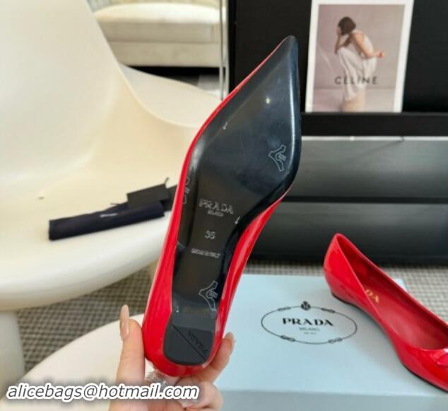 Unique Style Prada Patent Leather Pointed Ballerinas Flat Red 115017