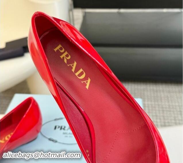 Unique Style Prada Patent Leather Pointed Ballerinas Flat Red 115017