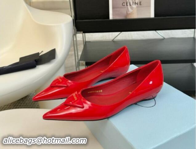 Unique Style Prada Patent Leather Pointed Ballerinas Flat Red 115017