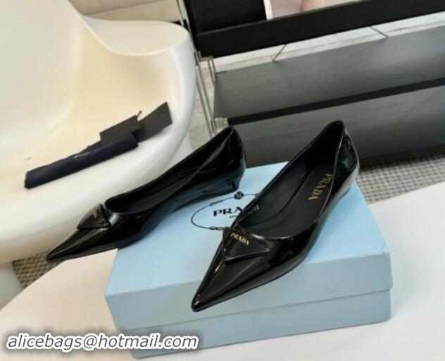 Sumptuous Prada Patent Leather Pointed Ballerinas Flat Black 1115018