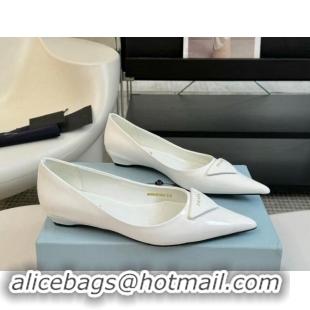 Good Quality Prada Patent Leather Pointed Ballerinas Flat White 115019