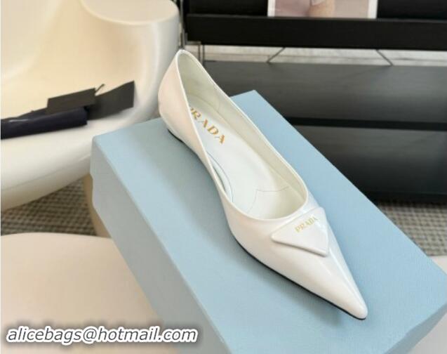 Good Quality Prada Patent Leather Pointed Ballerinas Flat White 115019