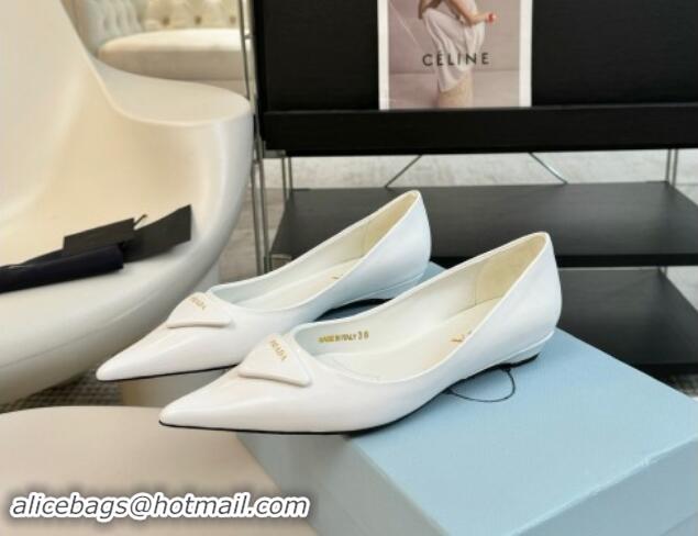 Good Quality Prada Patent Leather Pointed Ballerinas Flat White 115019