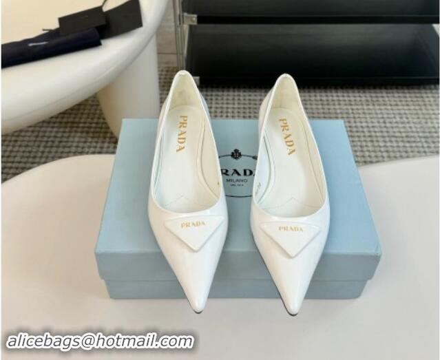 Good Quality Prada Patent Leather Pointed Ballerinas Flat White 115019