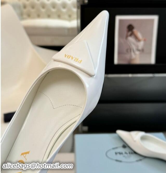 Good Quality Prada Patent Leather Pointed Ballerinas Flat White 115019