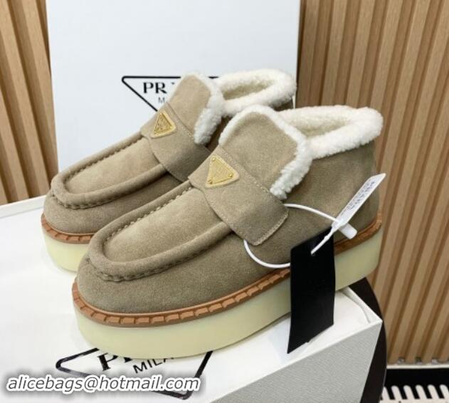 Buy Discount Prada Suede Wool Platform Slip-on Ankle Boots Dusty Beige 115024