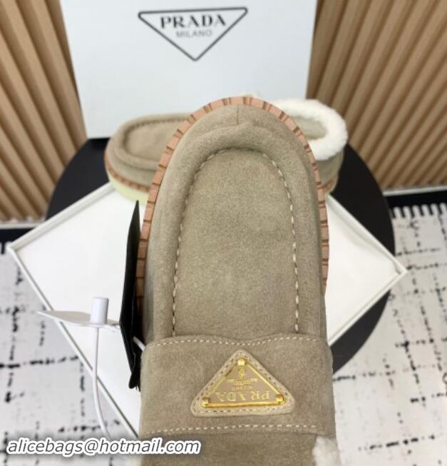 Buy Discount Prada Suede Wool Platform Slip-on Ankle Boots Dusty Beige 115024