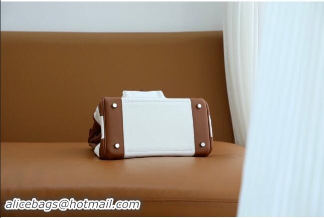 Best Price Hermes Birkin 25cm Cargo Bag in Swift Leather and Canvas H25 Brown/White 2024 (Full Handmade)