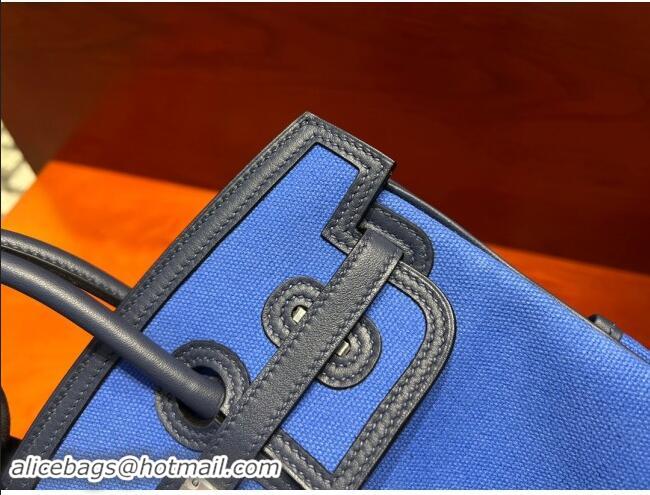 Famous Brand Hermes Birkin 25cm Cargo Bag in Swift Leather and Canvas H25 Black/Blue 2024 (Full Handmade)