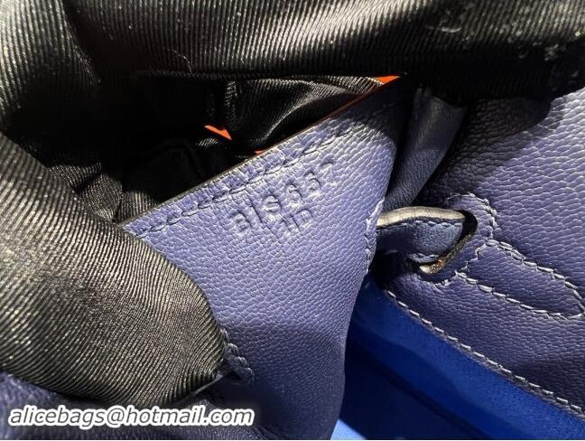 Famous Brand Hermes Birkin 25cm Cargo Bag in Swift Leather and Canvas H25 Black/Blue 2024 (Full Handmade)