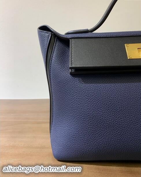 Best Design Hermes Kelly 24/24 Bag in Original Evercolor & Swift Leather H2424 Blue Sapphire/Silver 2024 (Full Handmade)