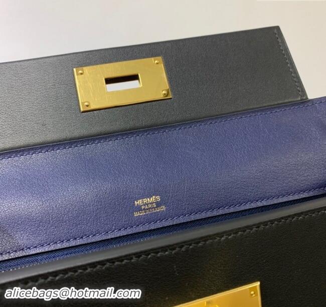 Best Design Hermes Kelly 24/24 Bag in Original Evercolor & Swift Leather H2424 Blue Sapphire/Silver 2024 (Full Handmade)