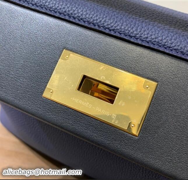 Best Design Hermes Kelly 24/24 Bag in Original Evercolor & Swift Leather H2424 Blue Sapphire/Silver 2024 (Full Handmade)