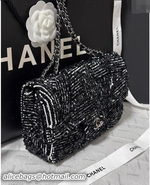 Top Grade Chanel Sequins Classic Mini Flap Bag A69900 Black/White 2024