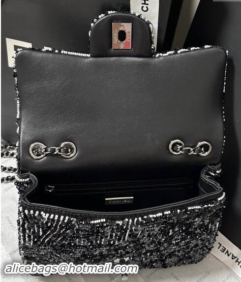 Top Grade Chanel Sequins Classic Mini Flap Bag A69900 Black/White 2024