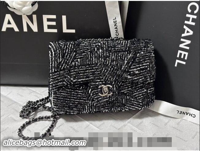 Top Grade Chanel Sequins Classic Mini Flap Bag A69900 Black/White 2024