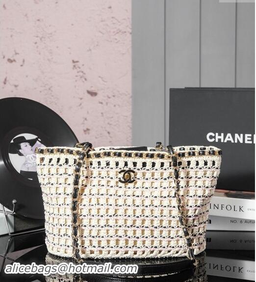 Grade Design Chanel Cotton Crochet Small Shopping bag AS5235 Beige 2024