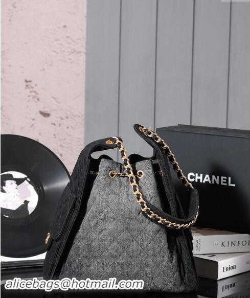 Top Grade Chanel Denim Hobo Bag CH110704 Grey/Black 2024