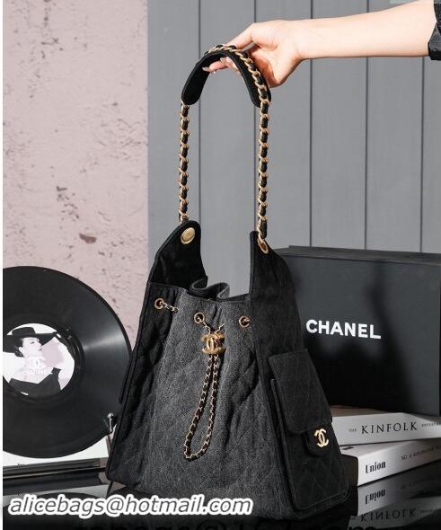 Top Grade Chanel Denim Hobo Bag CH110704 Grey/Black 2024