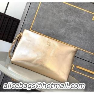 Top Quality Chanel Metallic Lambskin Pouch with Handle AP4281 Gold 2024