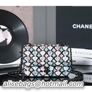 Buy Discount Chanel Embroidered Satin & Sequins Classic Mini Flap Bag with Bloom A69900 Black