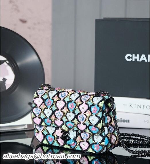 Buy Discount Chanel Embroidered Satin & Sequins Classic Mini Flap Bag with Bloom A69900 Black