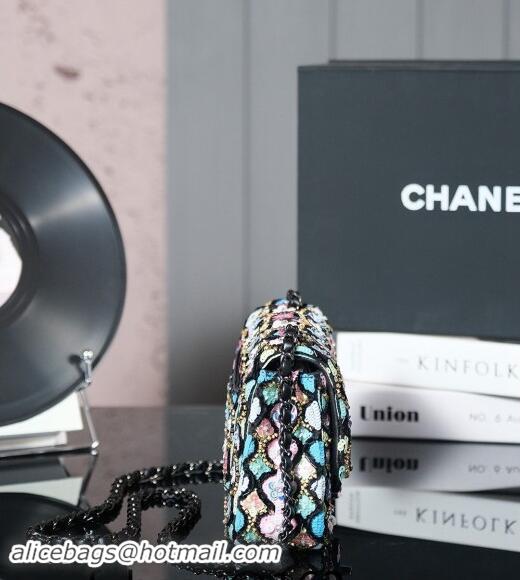 Buy Discount Chanel Embroidered Satin & Sequins Classic Mini Flap Bag with Bloom A69900 Black