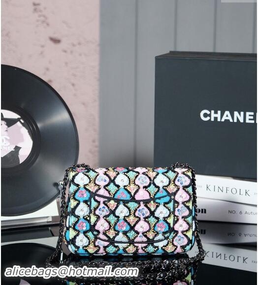 Buy Discount Chanel Embroidered Satin & Sequins Classic Mini Flap Bag with Bloom A69900 Black